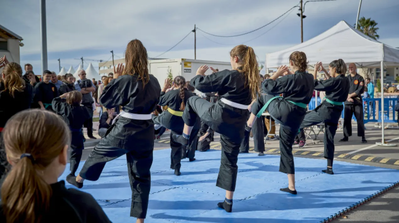 Exhibici&oacute; d'arts marcials japoneses i defensa personal, a la carretera de la platja.Veure m&eacute;s