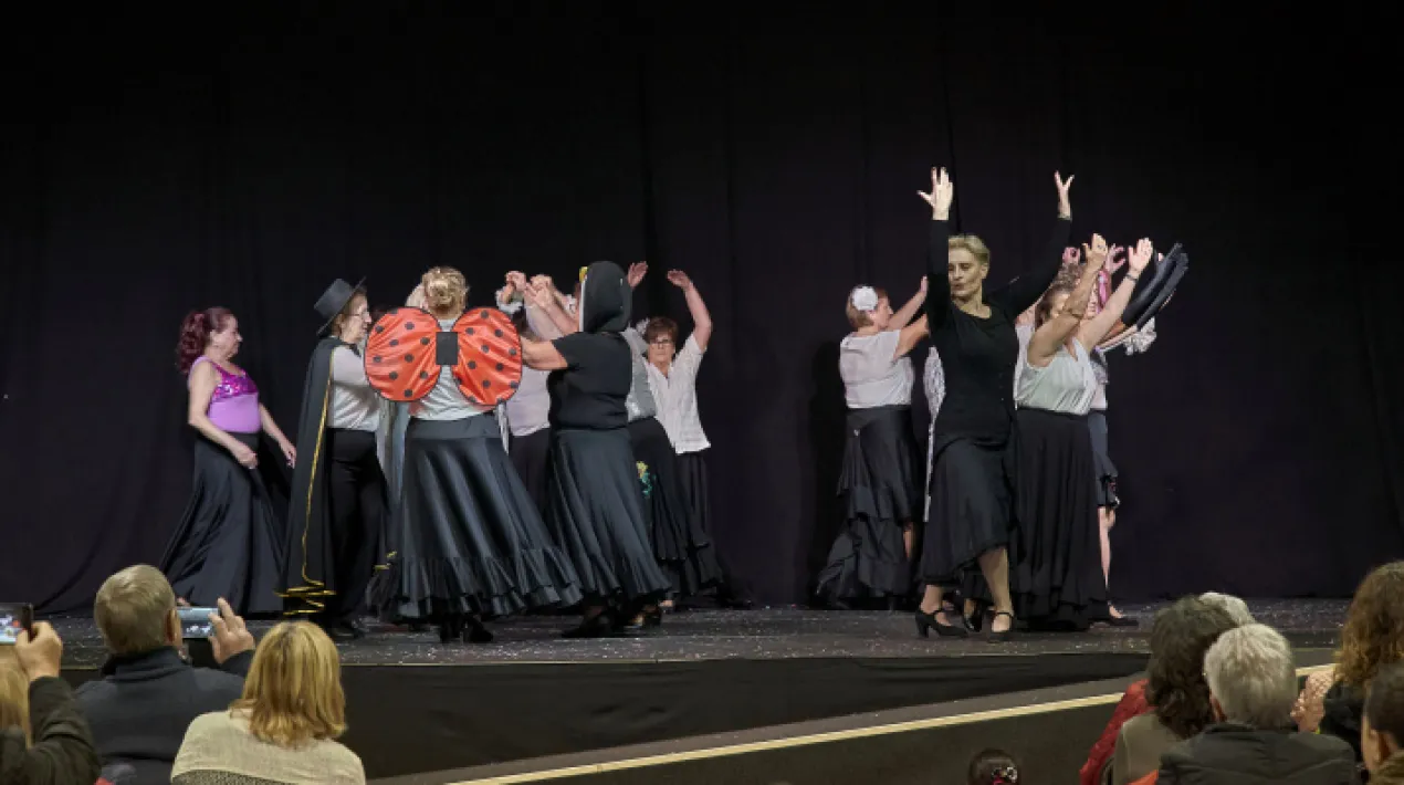 A la sala d'actes. Exhibició de ball rumba bolero i sevillanes, a càrrec de l'Associació de Veïns Jardins de la Pau.Veure més
