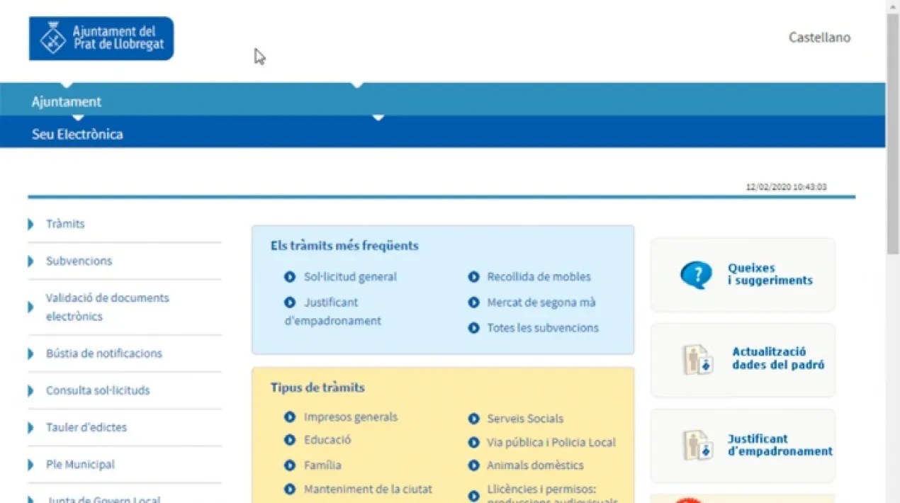  En el marc de la modernització de l’administració, l’Ajuntament permet que tota la ciutadania faci els seus tràmits de forma electrònica. A partir de dilluns 17 de febrer, a més, els següents col·lectius només podran fer-ho per aquesta via:  •    Les persones jurídiques •    Les entitats sense personalitat jurídica •    Qui exerceixi una activitat professional per a la qual es requereixi col·legiació obligatòria, per als tràmits i actuacions que realitzin amb les administracions públiques en exercici de dita activitat professional. Queden inclosos els notaris i registradors de la propietat i mercantils. •    Qui representi a un interessat que estigui obligat a relacionar-se •    electrònicament amb l’administració. •    Persones físiques que realitzin activitat econòmica, professional, empresaris individuals o autònoms, per als tràmits i actuacions que realitzin amb les administracions públiques en exercici de dita activitat professional. Com fer els tràmits a elprat.cat Per fer tràmits via electrònica amb l'Ajuntament del Prat cal clicar a l'apartat Seu Electrònica del menú superior del web municipal elprat.cat. Tot seguit cal cercar el tràmit que es vol realitzar i, si està activada la tramitació on line, fer-la des d'allà. Si no està activada cal baixar-se formularis en format pdf, omplir-los i adjuntar-los a través de l'apartat Sol·licitud general.  En aquest vídeo podeu veure, pas per pas, com fer una tramitació a la seu electrònica.  Com obtenir l'identificador digital IDCAt Per poder fer tràmits via electrònica cal donar-se d'alta a l'identificador digital de la Generalitat, l'IDCAt, que garanteix la identitat de les persones a Internet. Podeu informar-vos de com activar el vostre IDCat per al mòbil a través del següent vídeo:Veure més